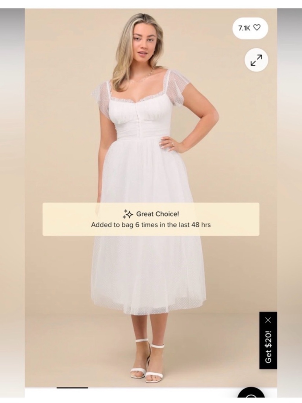 Lulu’s White Midi Tulle Dress with Sweetheart Neckline